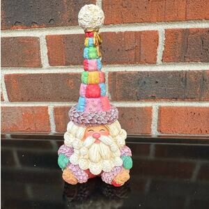 Resin Whimsical Santa Gnome with Patchwork Hat